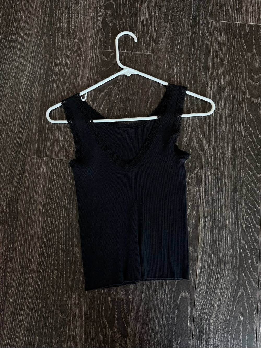 Brandy Melville Black Lace V-Neck Ribbed Tank